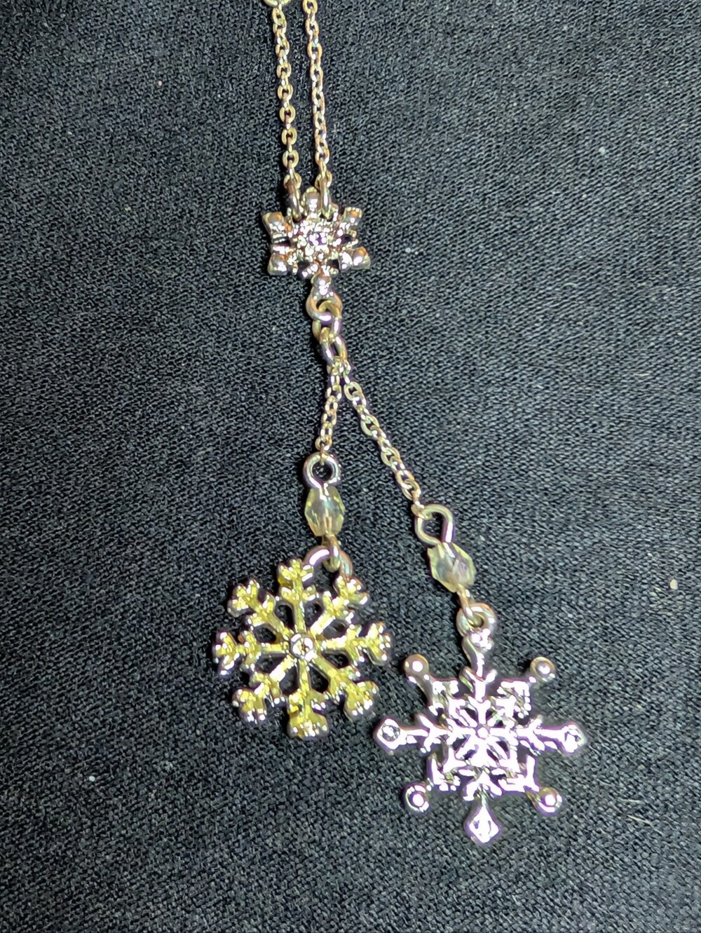 Avon Silver Snowflake Drop Necklace with Iridescent Beads